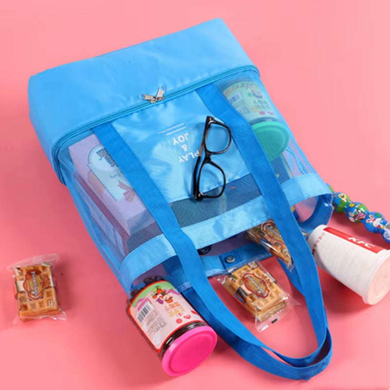 Versatile High Capacity Women's Mesh Tote - Double-Layer Heat Retention Beach & Picnic Bag for Lunch & Snacks